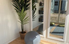 Inside the Holt Studio at St Albans Dressed as A Yoga Studio painted in Farrow & Ball Mouse's Back