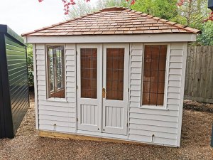 Tunbridge Wells' 2.4 x 3.0m Cley Summerhouse in Exterior Cream Paint with leaded windows
