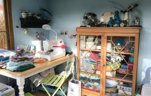 Sewing Room Interior inside a Flatford National Trust Summerhouse - lined and painted by our customer