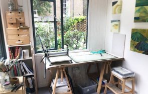 Customer own lining and painted interior - Art Room Interior with canvases on wall and work desk