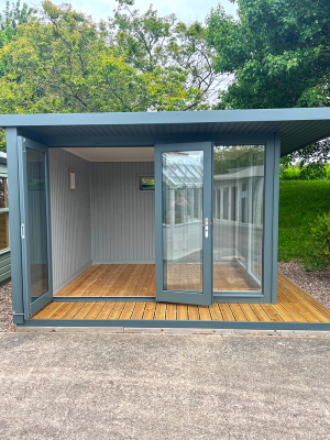 Nottingham's 3.0 x 3.6m Holt Studio Painted in Farrow and Ball Down Pipe with Veranda