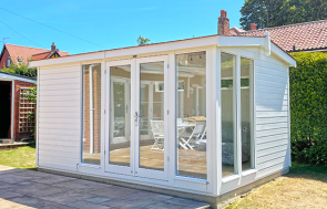 3.0 x 4.2m Burnham Studio Painted in Ivory with an Apex Roof