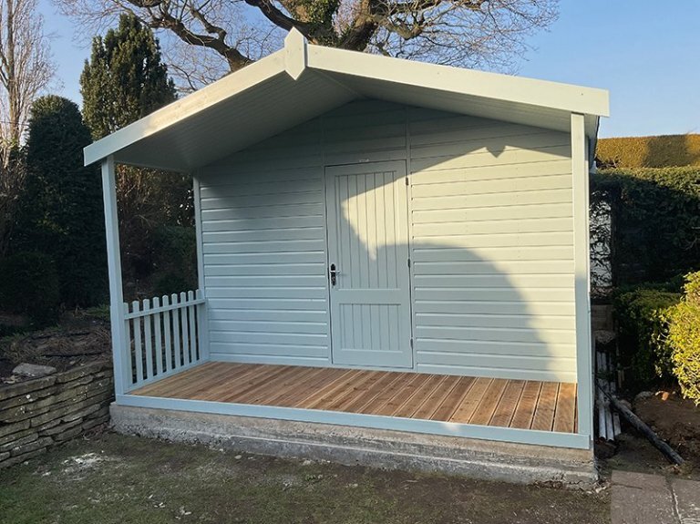 3.6 x 4.0m Morston Summerhouse painted in Verdigris with single door 