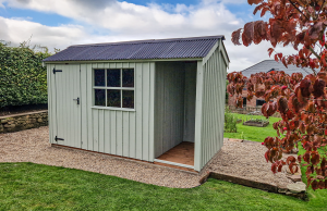1.8 x 3.6m Blickling National Trust Shed painted in Disraeli Green with Apex Roof