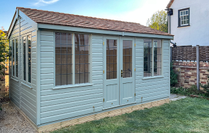 3.0 x 4.2m Holkham Summerhouse painted in Lizard with Apex Roof