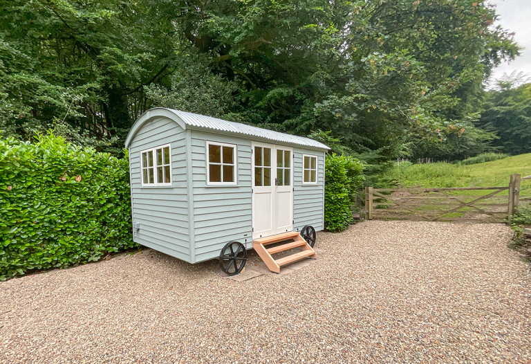 2.4 x 4.2m Shepherds Hut painted in Verdigris