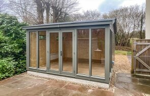 3.6 x 4.2m Burnham Studio painted in Ash with Apex Roof
