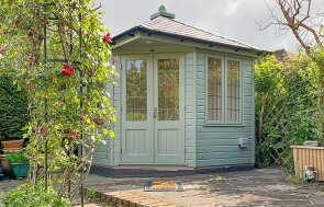 2.4 x 2.4m Weybourne Summerhouse painted in Sage