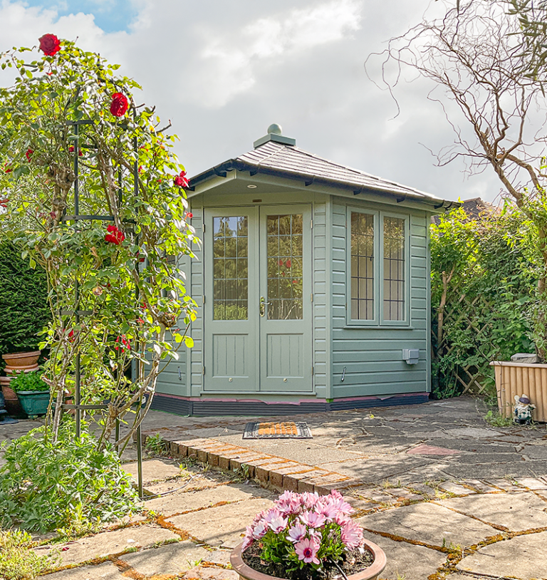 2.4 x 2.4m Weybourne Summerhouse painted in Sage