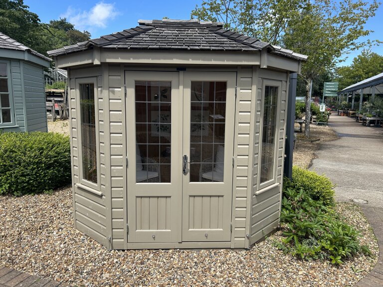 1.8 x 2.5m Wiveton Summerhouse painted in Taupe at Cranleigh